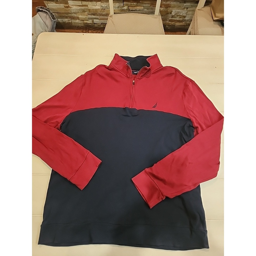 Nautica‎ Men's 1/4 Zip Long Sleeve Pullover Sweater Size Large Maroon And Navy